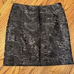 Ann Taylor Black Gray Silver Metallic Sequin Pencil Straight Skirt Size 8 NWOT